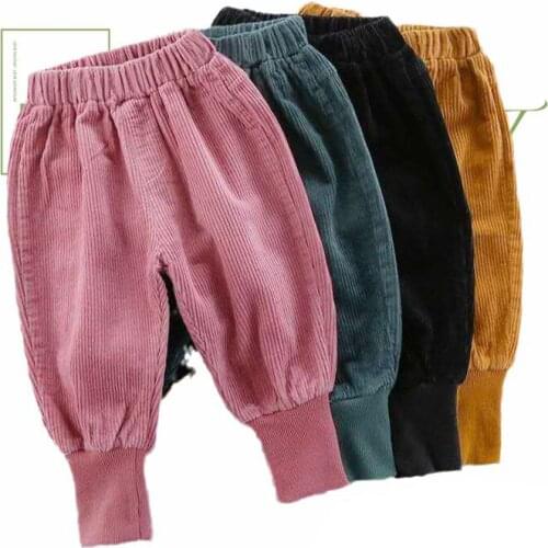 Winter Corduroy Cargo Pants Childrens Pants Elastic Waist Bottom Boys Sports Trousers Thicken Casual Cargo Pants Girls Clothing