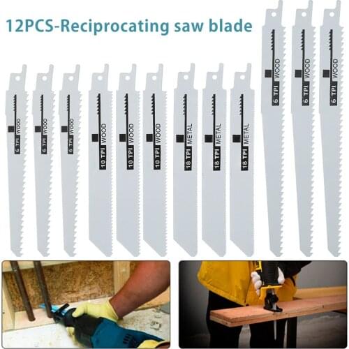 12 Pcs/Set Reciprocating Saw Blades Sabre Saw Blades Wood Metal PVC Tube Multi Cutting Blade For Power Tools Bosch Makita Dewalt