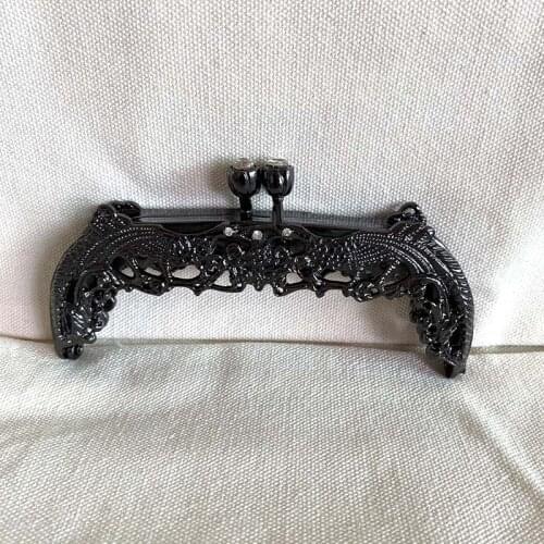 12 cm Gumetal Metal Purse Frame With Crystal Clasp Rose Flower Style Metal Purse Frame Handle