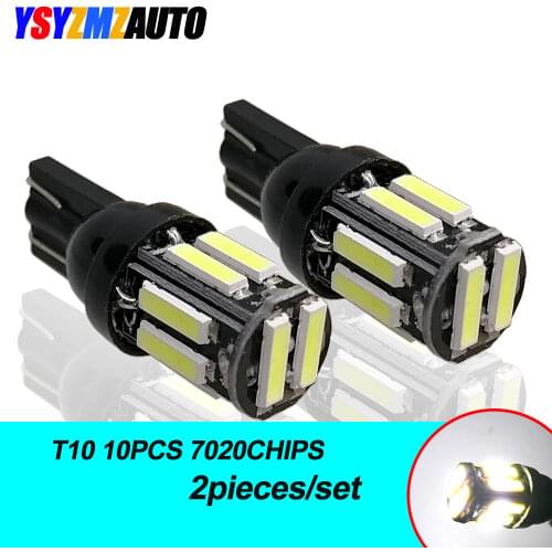 2PCS T10 Led 194 168 W5W 10SMD 7020 Bulb 6000K White Car Interior Reading Position Lights Side Marker Auto Lamp 12V