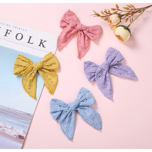 4" Baby Embroider Lace Bow Hair clips,Newborn Solid Curled Edge Lace Hair Bow Nylon Headband for Girls Hairpin Toddler Barrettes