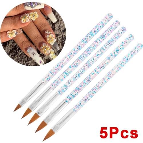 5Pcs/Set Nylon hair Crystal Acrylic UV Gel Nail Pen Gradient Manicure Carving Brushes Nail Extension Fashion Beauty DIY Tools