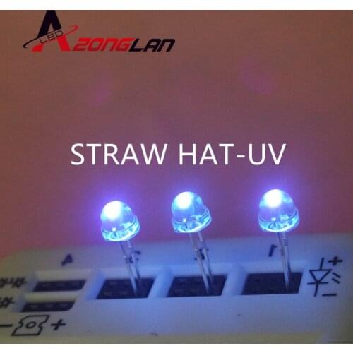 50PCS led 5mm straw hat uv/purple leds Light Emitting Diodes (4.8mm) Water Clear ultra bright Wide Angle LED