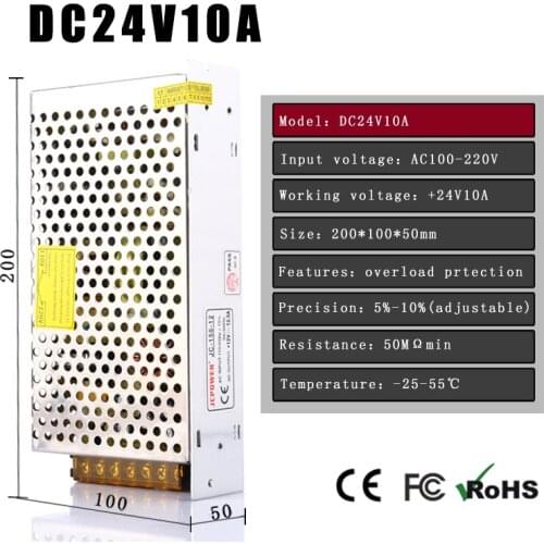 AC100V-240V to DC 24V10A 240w Voltage Transformer Switch Power Supply for Led Strip Led control Led switch LED display with fan