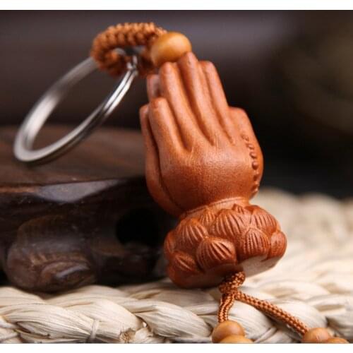 Yanting peach wood palm keychain lotus buddha palm keychains vintage key chain bag pendant charms men jewelry wholesale 049