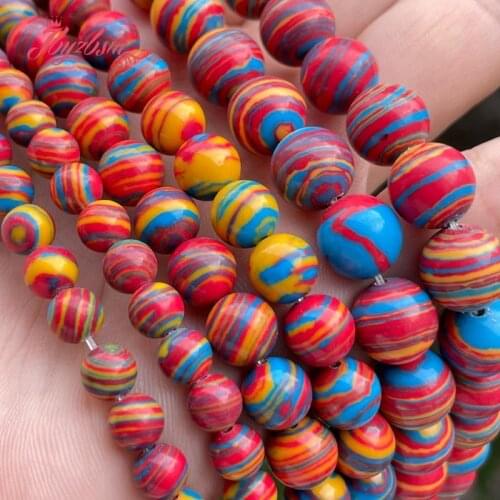 Round Red Artificial Malachite Loose Stone Beads 15" 6/8/10mm for DIY Accessories Women Men Necklace Bracelets Jewelry Making