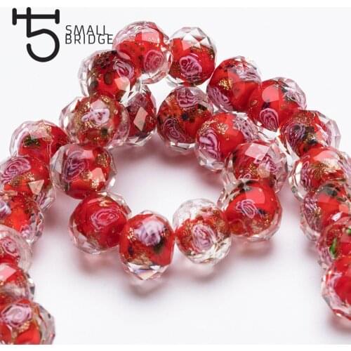 12mm Murano Red Transparent Glass Lampwork Beads for Making Jewelry Diy Material Loose Faceted Large Flower Beads L004