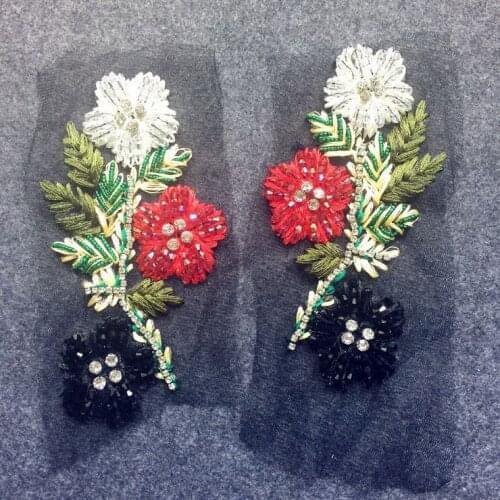 Flower mesh sequins Rhinestones bead brooch patches applique embroidered fabric sew on patch fashion clothing decoration patch