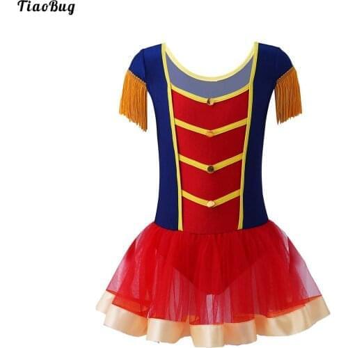 TiaoBug Kids Girls Christmas Halloween Performance Costume Dance Cosplay Leotard Square Neck Tassel Sleeve Fluffy Tulle Bodysuit