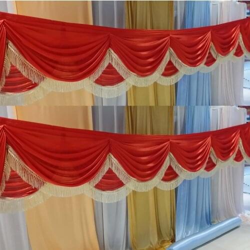 Double layer 6m long ice silk fabric wedding swag with tassel curtain for table skirt party banquet birthday backdrop decoration