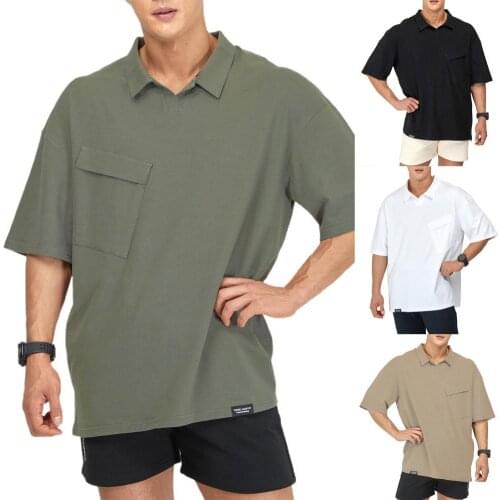 3XL short sleeve men t shirt T-shirt Plain Color Lapel Summer Half Sleeve Loose Shirt for Sports casual summer tshirt