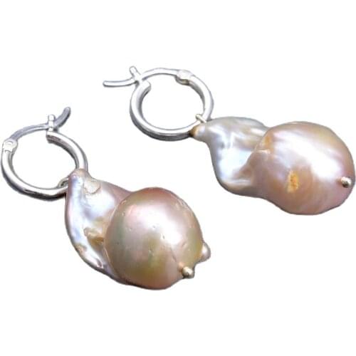 GG Jewelry 22mm Purple Kehsi Pearl Earrings 925 Silver lever back