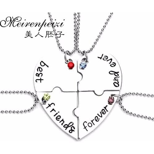 'Best Friends Forever And Ever Jewelry 'Friendship Pendant Necklace Broken Heart Puzzle Friends Creative Keepsake Gift for 4