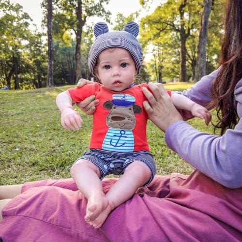 20Inch Bebe Reborn Doll Popular Liam Baby Doll Blue Eyes Brown Hair With Teeth Fabric Body Boy For Birthday Christmas Gift