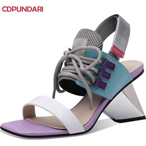 Fashion Strange Style Genuine Leather High Heels Sandals Women Summer Casual Shoes Sandales Femmes 2021 Sandalias Mujer
