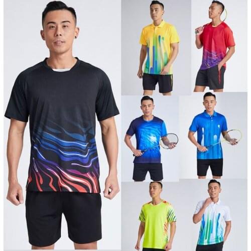 2019 Mens Tennis T Shirts + Shorts , Male Quick Dry Badminton T-Shirt , Man Sportwear Clothes Table Kits Set Can Custom Name