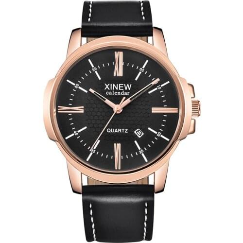 XINEW Mens Brand Watches Male Fashion Leather Band Calendar Business Vintage Gifts Quartz Wristwatches Relogios Masculinos 2020