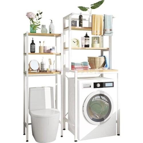 Wrought Iron Shelf Wood Washing Machine Toilet Partition Toilet Shelf Floor Bathroom Toilet Storage Rack