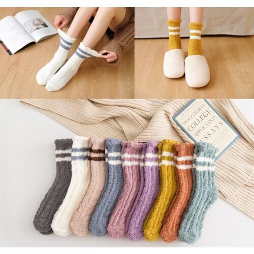 New Japanese Two Bars Coral Wool Socks Women Funny Harajuku Girls Cute Floor Socks Fashion Thickened Warm Socks wholesale