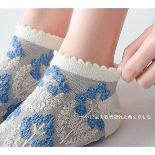 Womens Socks Summer Cotton Breathable Low Cut Ankle Ruffle Socks Japanese Kawaii Cute Floral Harajuku Streetwear Short Socks