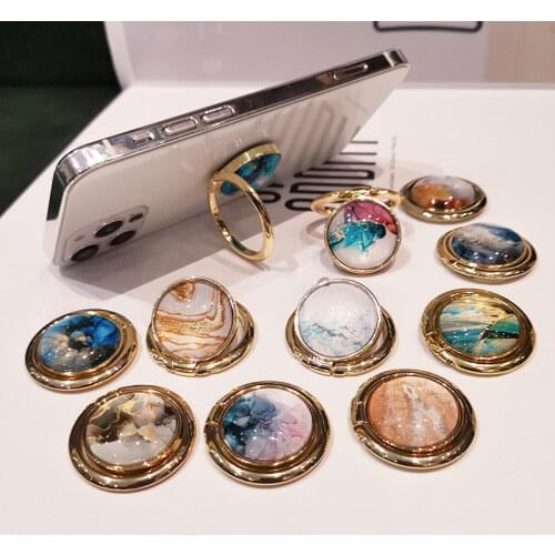 Marbling Mobile Phone Holder For iPhone X 8 7 11 12 Pro 360 Degree Gold Metal Finger Phone Stand For Samsung S9 Phone Bracket
