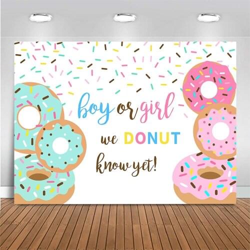 Donuts Themed Gender Reveal Party Backdrop Green Pink Donuts Boy Or Girl Newborn Baby Shower Photo Background for Photo Studio