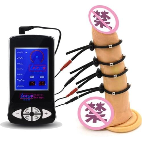 Electric Shock Penis Ring Electro Stimulation Silicone Cock Ring Steel Ball Penis Ring Medical Therapy Massage Sex Toys For Men