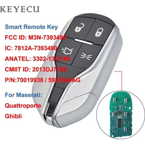 Keyecu M3N-7393490 Smart Keyless Remote Car Key For Maserati Quattroporte Ghibli Key 2014 2015 2016 4 Buttons 433MHz ID46 Chip