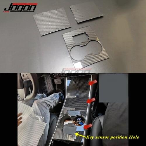 Glossy Matte Real Carbon Fiber For Tesla Model 3 2017-2020 Car Interior Console Gear Shift Panel Water Cup Holder Box Cover Trim