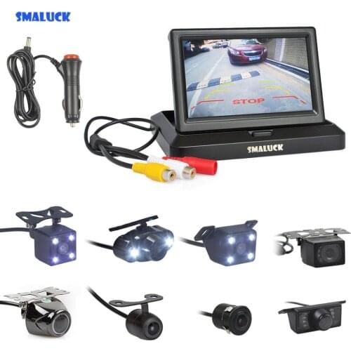 SMALUCK 5" Foldabel Car Monitor Night Vision Backup Reverse Camera Car Rear View Camera free Car Charger Easy Connect