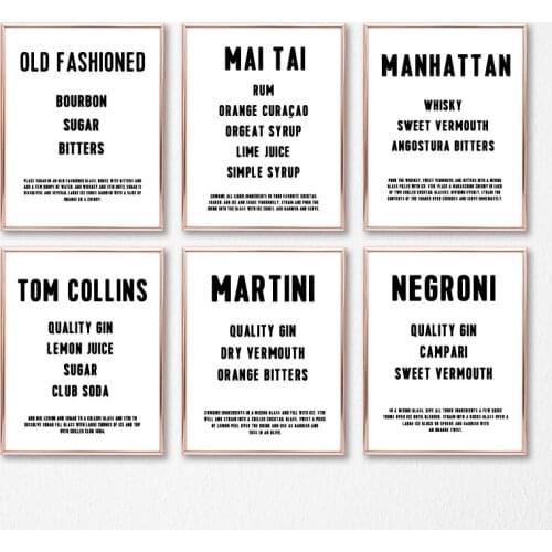 Old Fashioned Cocktail Canvas Art Print Posters Cocktails Recipe Whisky Love Gift Painting Pictures Bar Kitchen Wall Art Decor