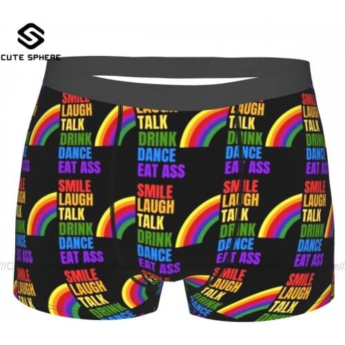 Gay Pride Underwear Boy Print Stretch Trunk Pouch Hot Polyester Boxer Brief