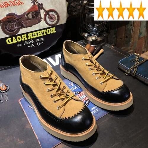 Vintage Round Toe Platform Harajuku Work Shoe Designer Cowhide Mens Dress 2021 Splice Genuine Leather Carving Brogue Shoes