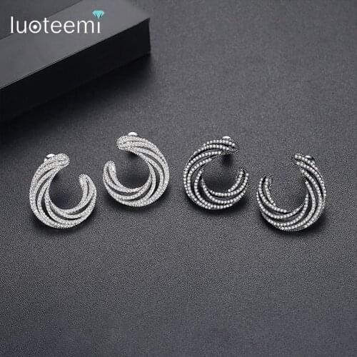 LUOTEEMI Brand Design Big Circle Stud Earrings for Women Girls Wedding Party Paved Micro Cubic Zircon Fashion Jewelry Bijoux