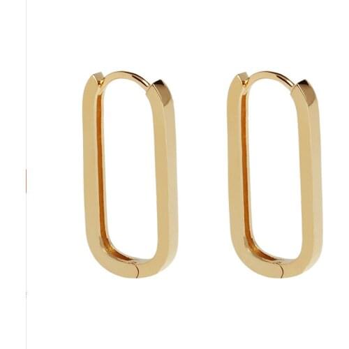 Simple Design Geometric Rectangular Lock Buckle Gold Color Metal Brass Oval Shape Small Drop Earrings For Women Party Jewelry