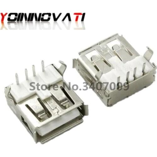 100PCS Right Angle 4 Pin USB Type A Standard Port Female Plug Jacks Connector PCB Socket USB-A type