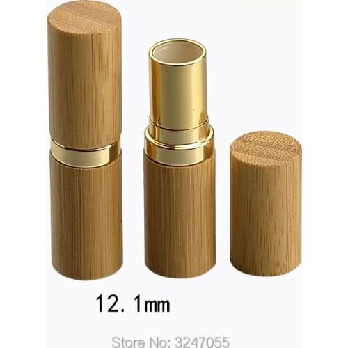 12.1mm Natural Bamboo Lipstick Tube, Portable Gold High GradeCosmetic Beauty Lip Balm Package, Professional Lip Rouge Container