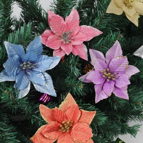 2Pcs Christmas Flower 13cm Phnom Penh Simulation Flower Christmas Decoration Gold Powder Christmas Tree Garland Accessories