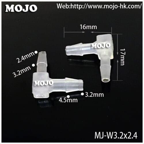 2020 (1000pcs/lots) MJ-W3.2X2.4 PP Elbow type plastic hose connectors 2.4 to 3.2mm hose joint pipe fittings