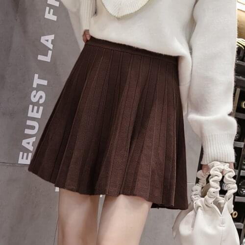 2020 Fashion Elastic High Waist Pleated Womens Skirts Korean Kawaii Winter Knitted Skirt 6 Colors Short Saia Mini Ladies Skirts
