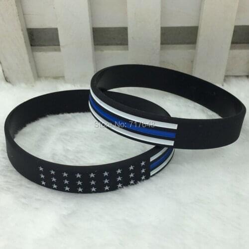 30pcs Thin Blue Line USA flag wristband silicone bracelets free shipping by ePacket A