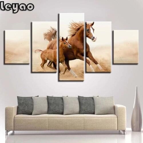 Running Horses 5 Piece animal, Multi Panel Diamond painting,diamond embroidery,square,round,crafts,diy.5d,diamond mosaic