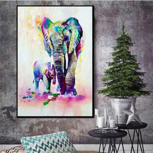 Watercolor African Elephant Mother Son Canvas Print Painting Animal Posters and Prints Scandinavian Nordic Kids Room Decoration