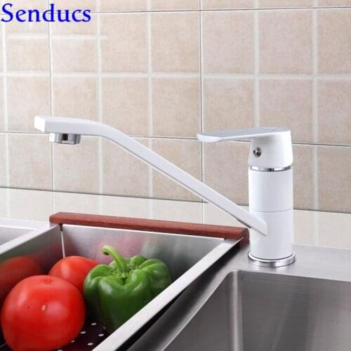 Senducs White Chrome Basin Faucet Luxury Hot Cold Water Tap with High Quality Brass White Bathroom Basin Sink Mixer Faucet