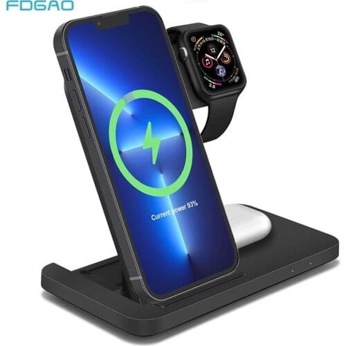 15W 3 in 1 Qi Wireless Charger Stand for iPhone 12 11 XS XR X 8 AirPods Pro Fast Charging Dock Station For Apple Watch 6 5 4 3 2