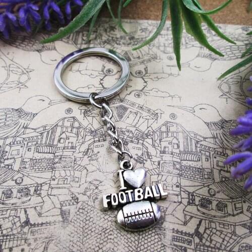 3pcs /lot 20*18mm I Love Football 28mm Keyring Metal Chain Silver Color Men Car Gift Keychain
