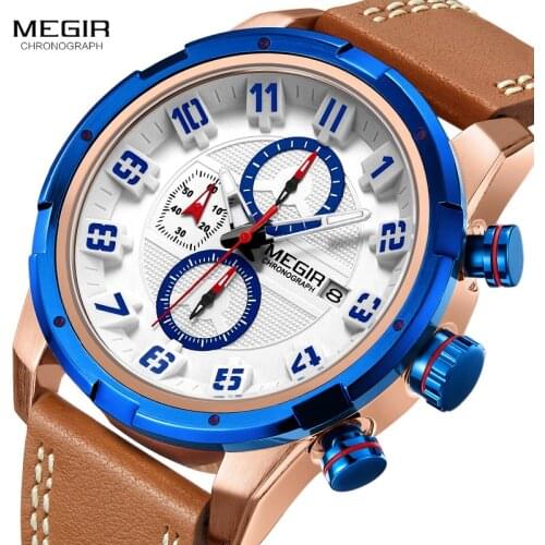 Mens Watches To Luxury Brand Men Leather Sports Watches MEGIR Mens Quartz Waterproof Military Wrist Watch