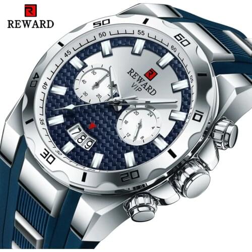 REWARD Mens Fashion Watch Men Unique Sports Waterproof Watches Relogio Masculino Quartz Date Clock Rubber Strap Wristswatch Man