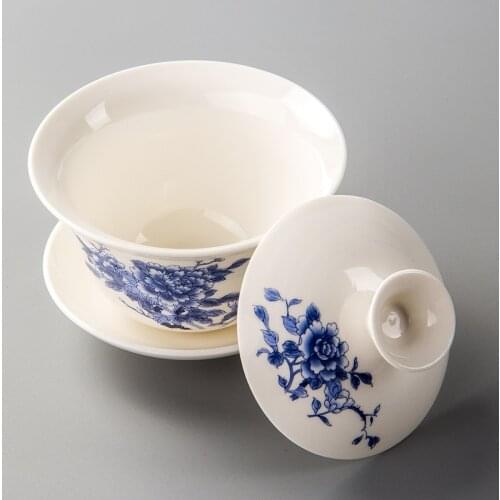 Tea Cups White porcelain Ceramic Kettles Hand-Painted Teacup Kung Fu Black Tea Bowl Saucer Tea Brew Tureen Teaware