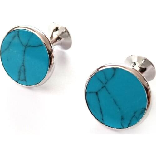 DY The blue round zircon cufflinks are marked by the years of nature stone Shirt Mens Jewelry Cufflinks
